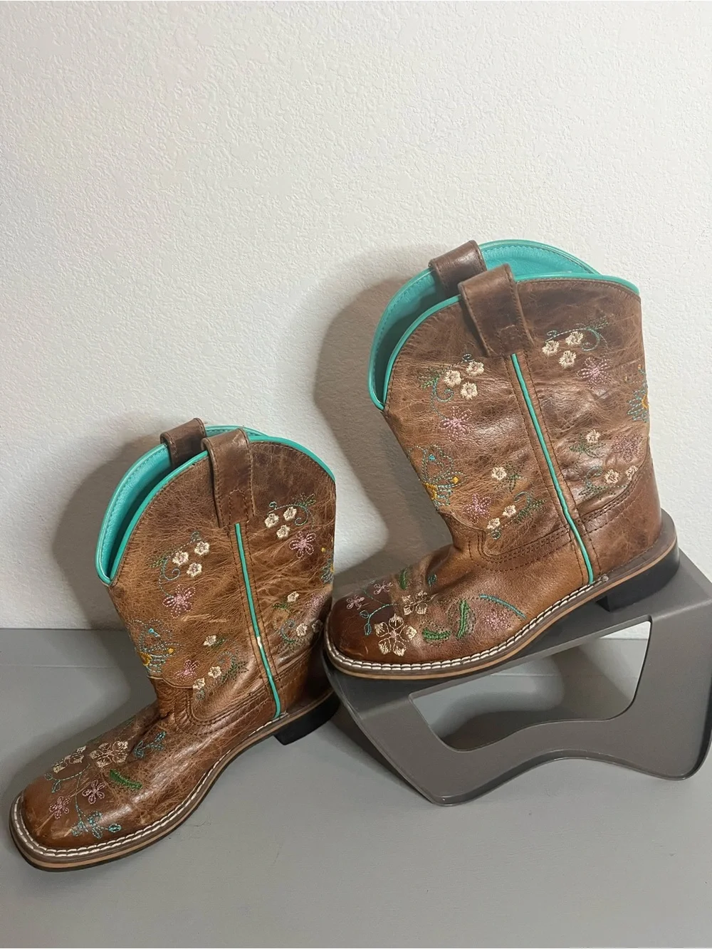 Smoky Mountain Kid Antique Floral Embroidery Leather SquareToe Cowboy Boots 13.5